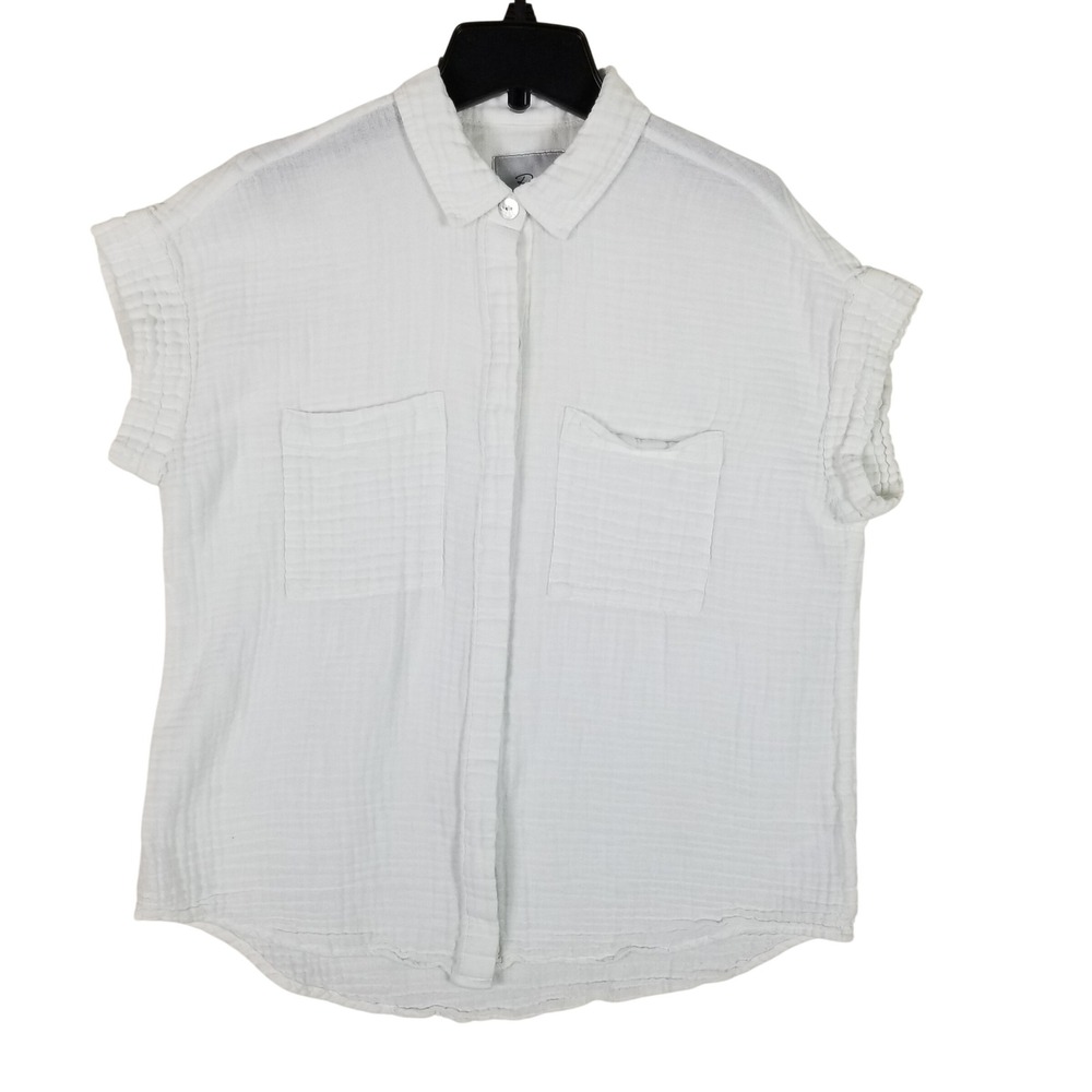 Rails Button Up Shirt Womens Medium White Organic Cotton Gauze Short Sleeve
